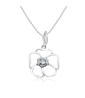 Gorgeous Flower CZ Silver Necklace SPE-3621